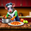 Stage 1: a rat cooking ratatouille in a detailed kitchen